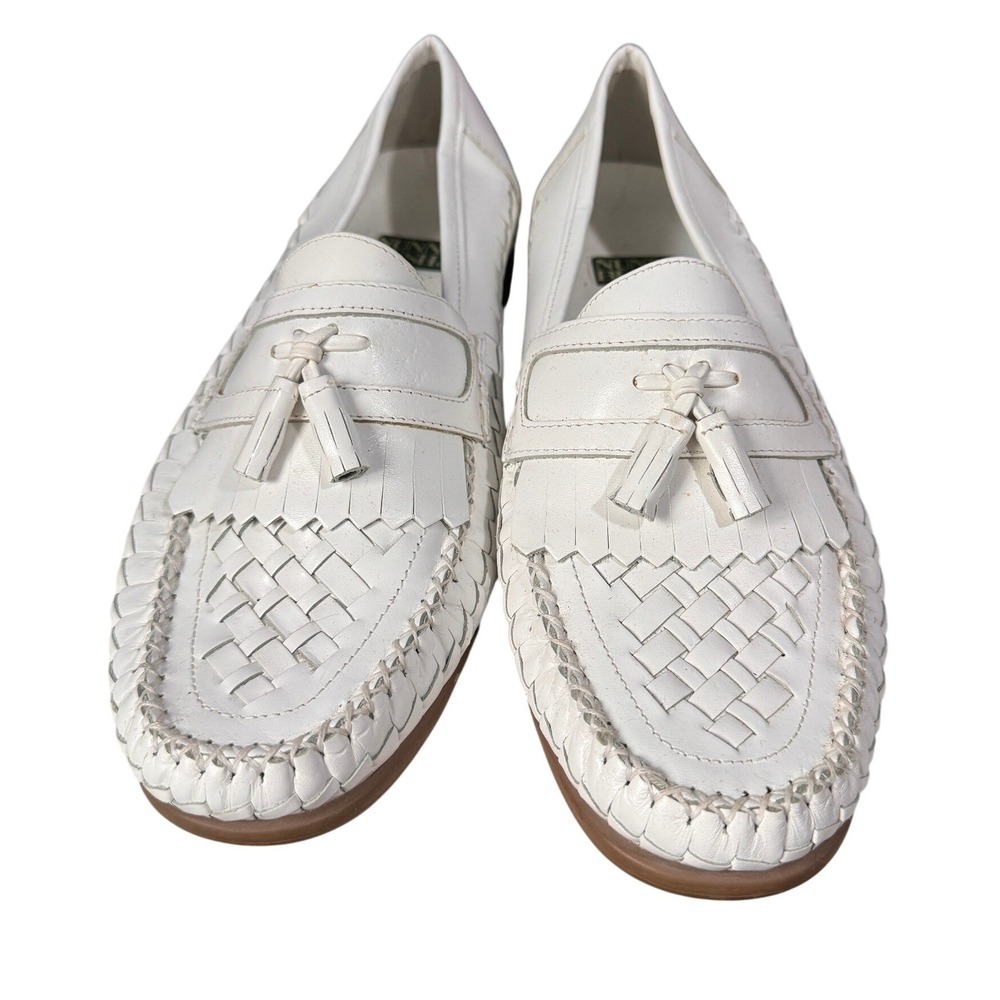 Nunn Bush Mens White Leather Woven Kiltie Tassel Loafers 10M Made Brazil 1077-07
